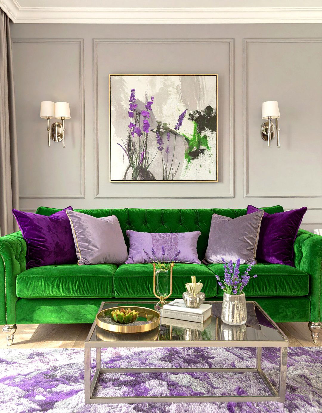 Green Couch And Purple Accents - 30 green couch living room ideas