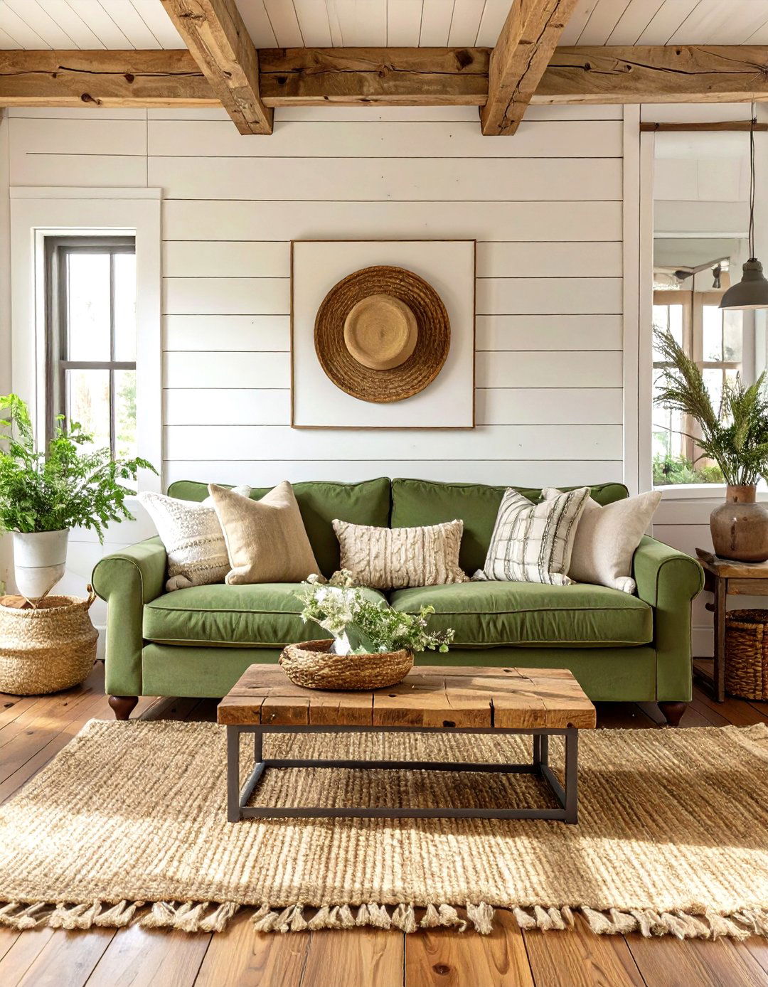 Green Couch In A Farmhouse Living Room - 30 green couch living room ideas