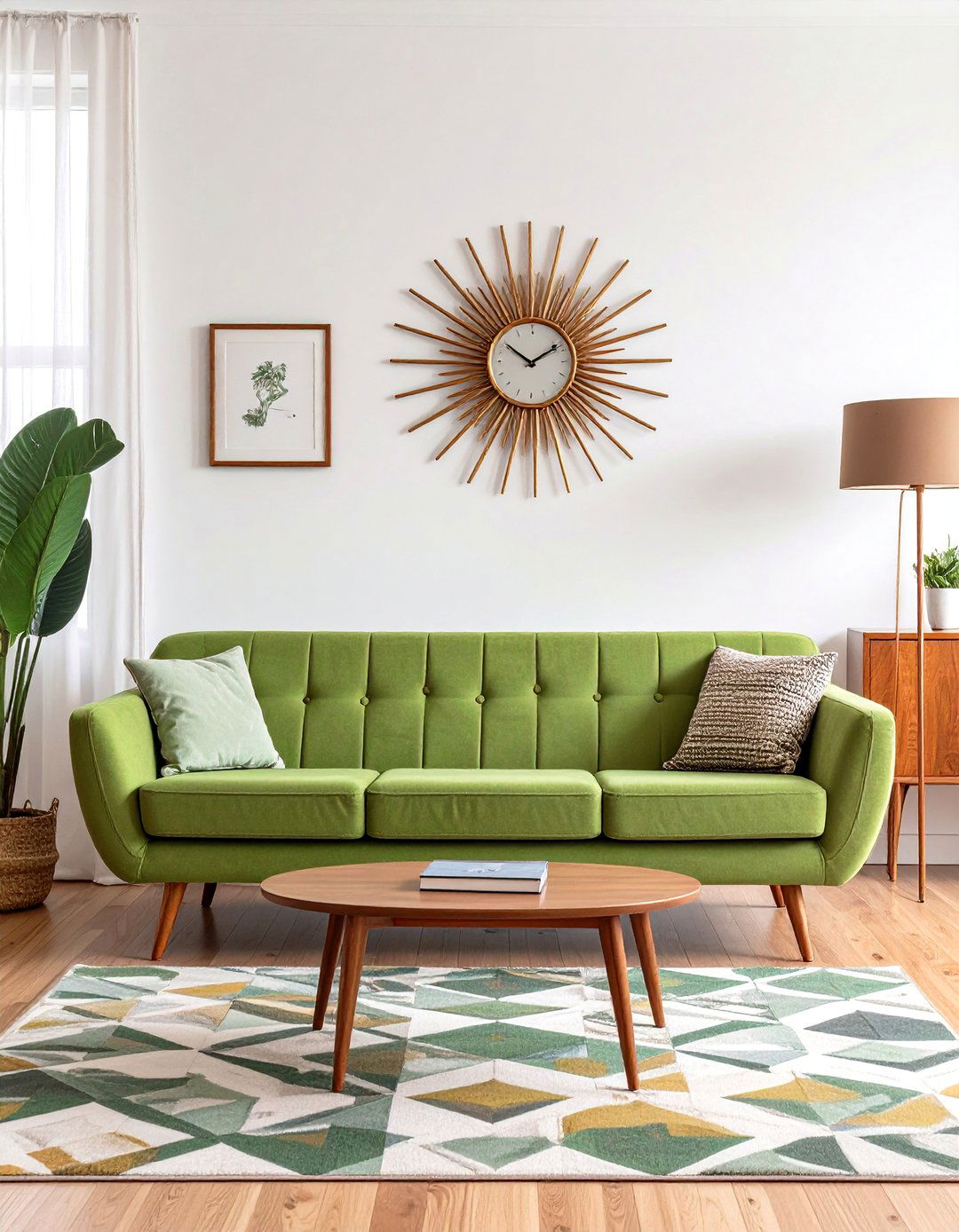 Green Couch In A Mid Century Modern Room - 30 green couch living room ideas
