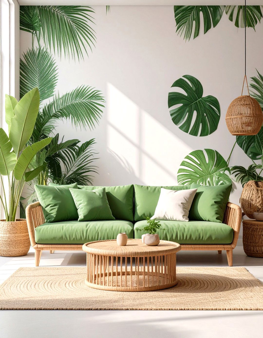 Green Couch With Tropical Print Accents - 30 green couch living room ideas