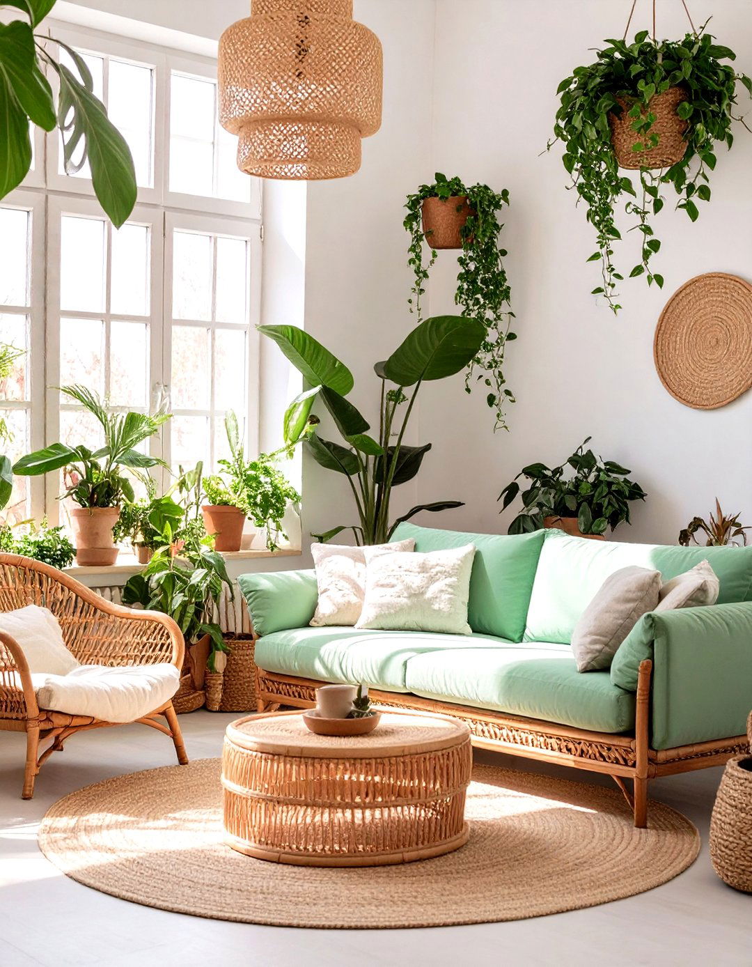 Green Couch With Wicker And Rattan - 30 green couch living room ideas