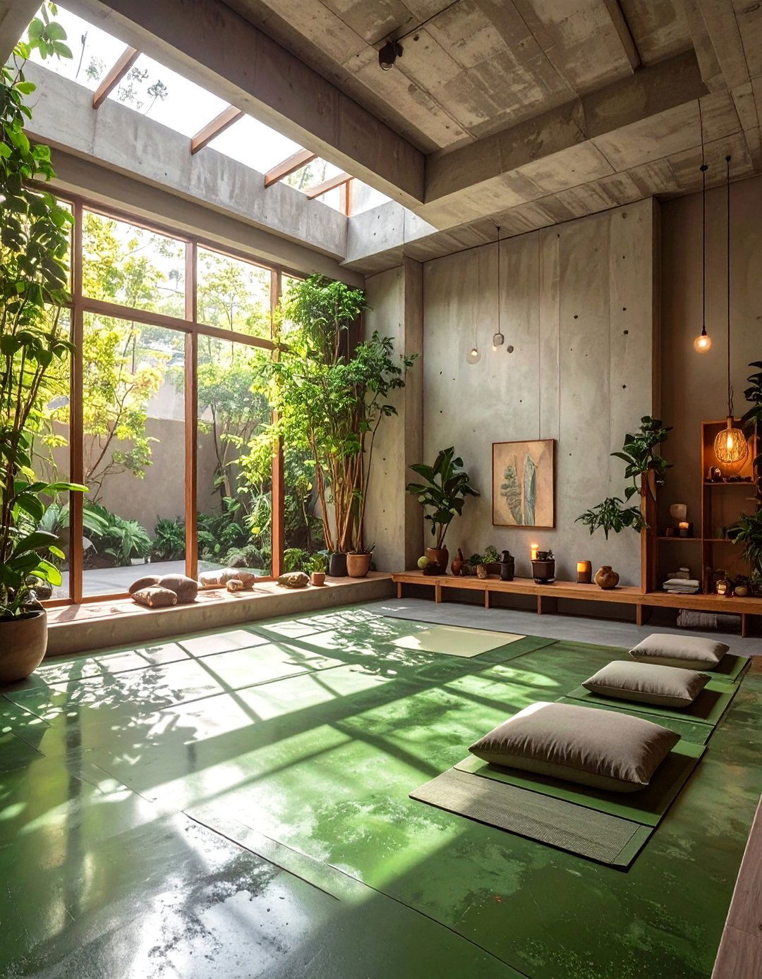 Green Hued Concrete Stain - 30 concrete basement floor ideas