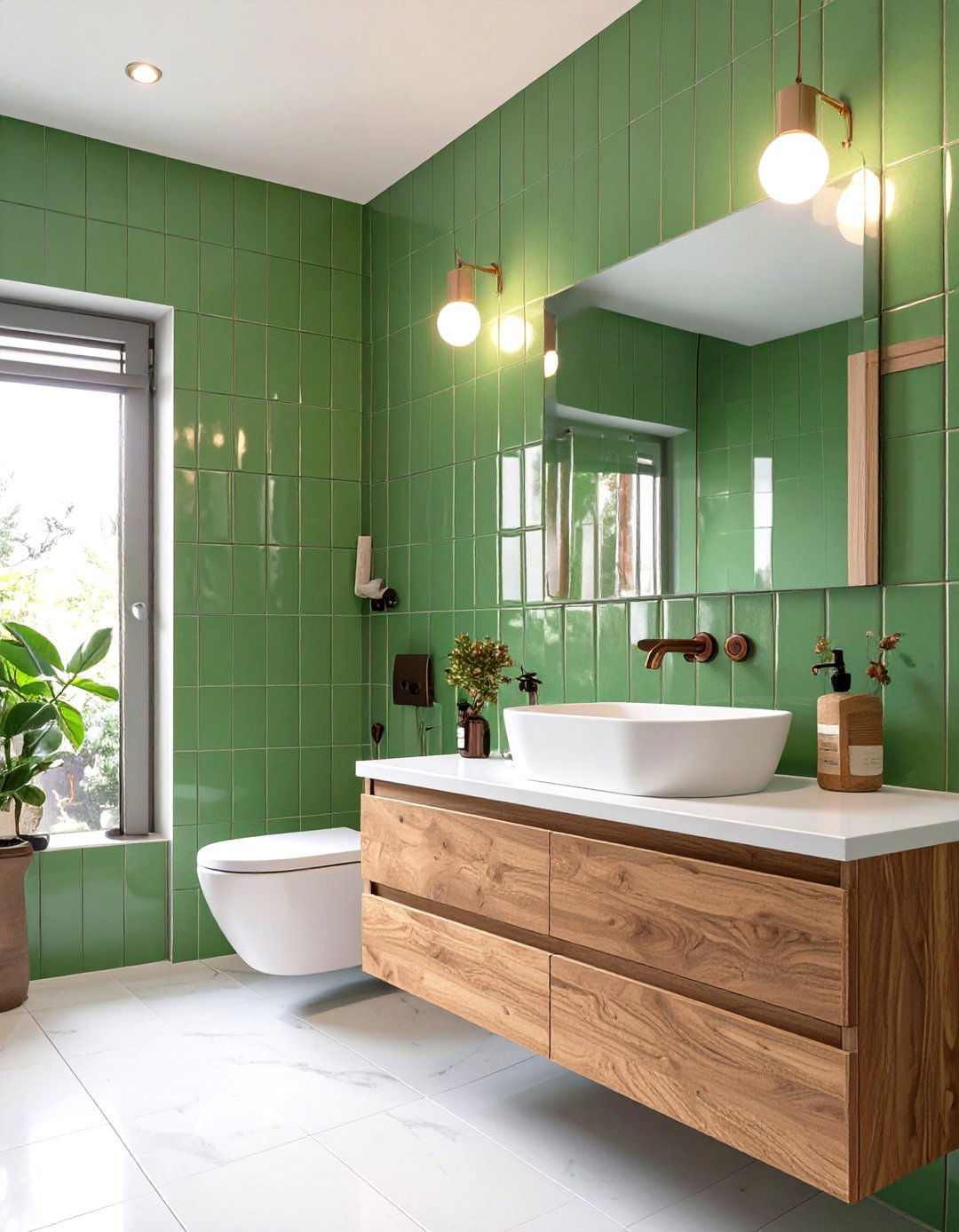 Green KitKat Tiled Bathroom Wall - 30 tiled bathroom ideas