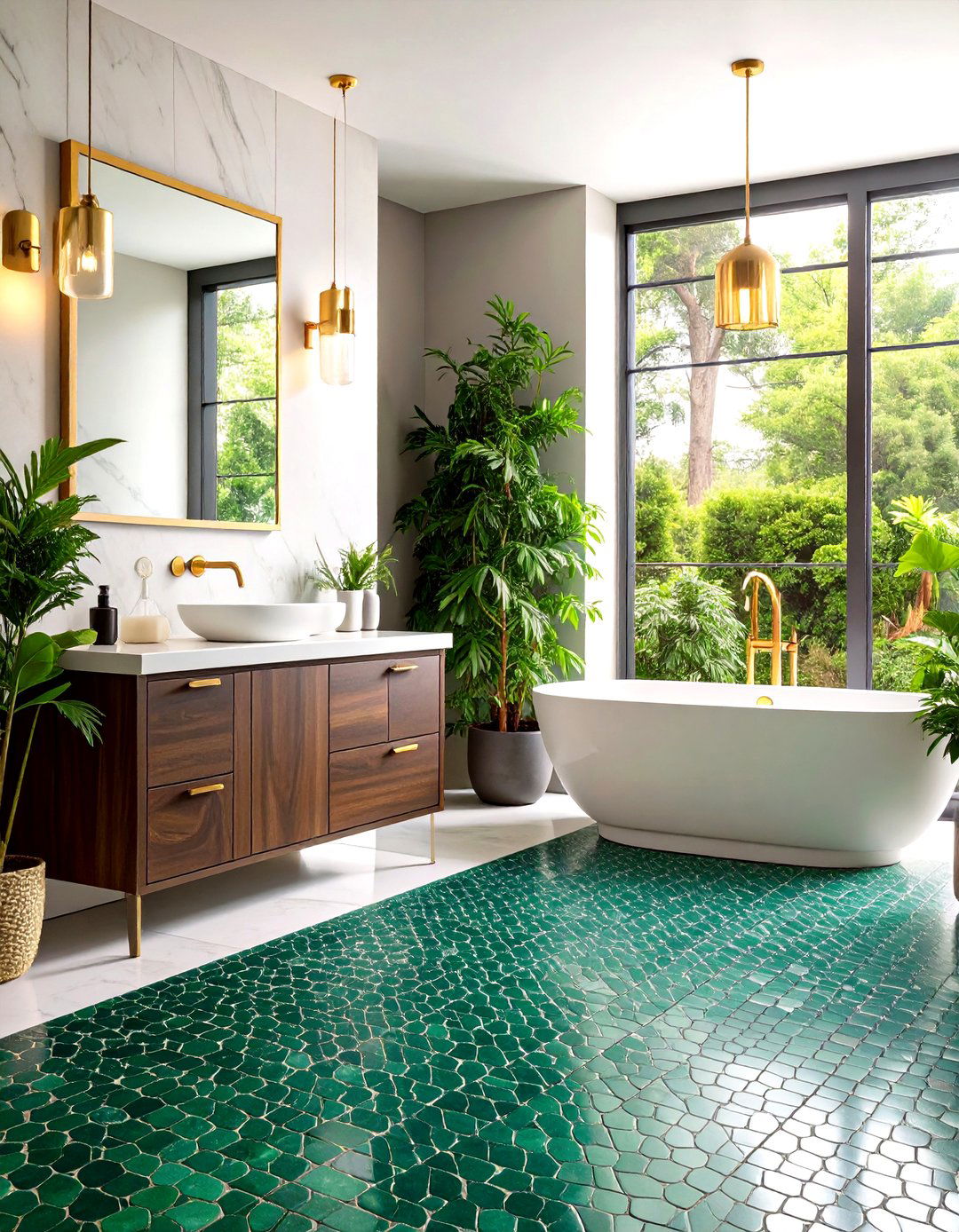 Green Penny Tile Floor for a Natural Vibe - 30 penny tile bathroom floor ideas