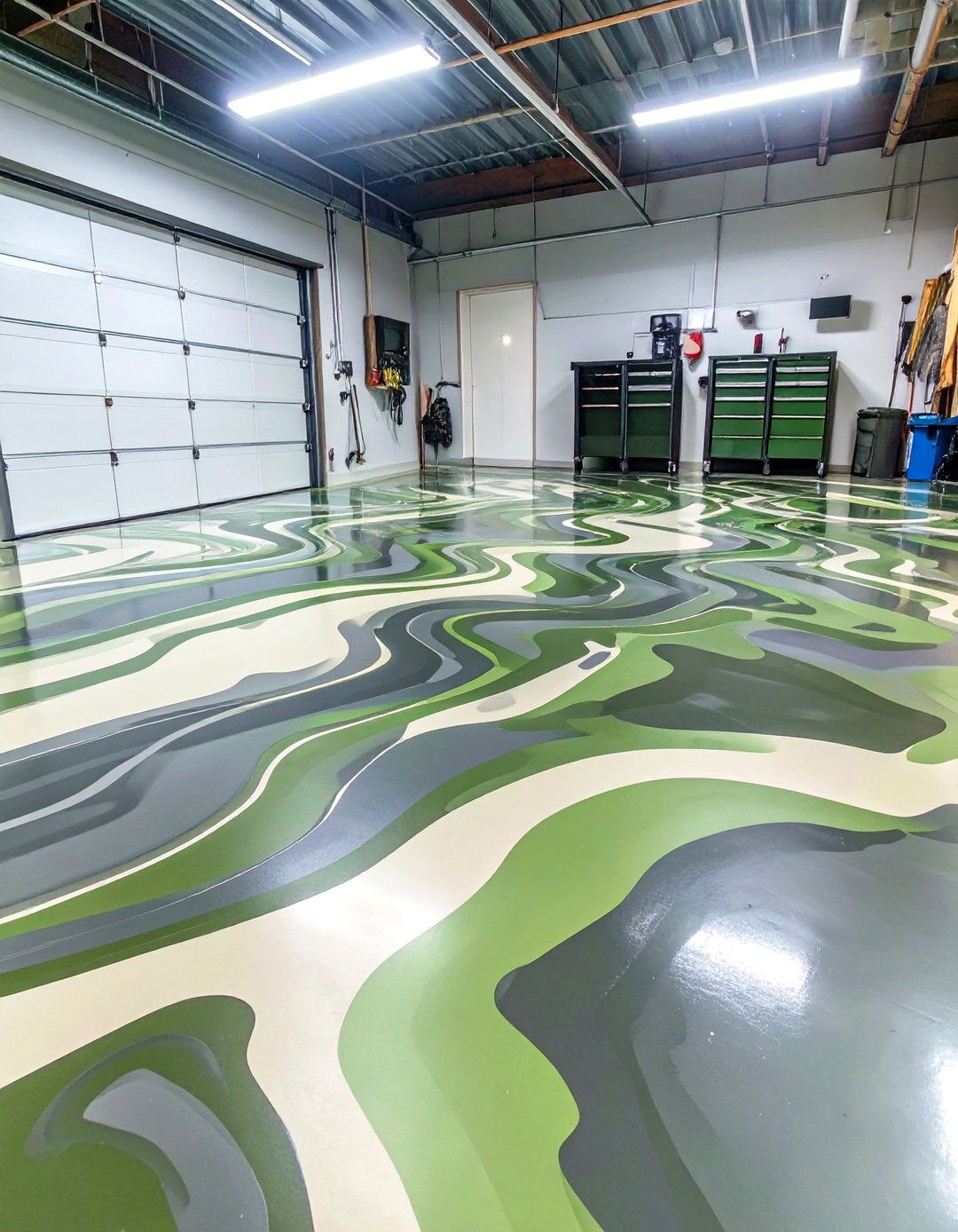Green and Gray Camouflage Garage Floor - 30 garage floor paint ideas