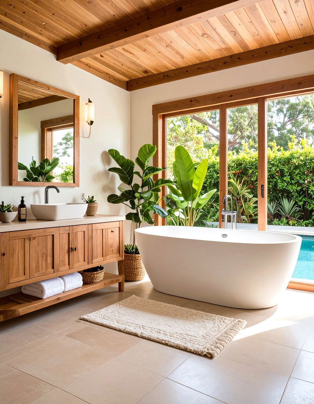 Greenery and Potted Plants - 30 pool bathroom ideas