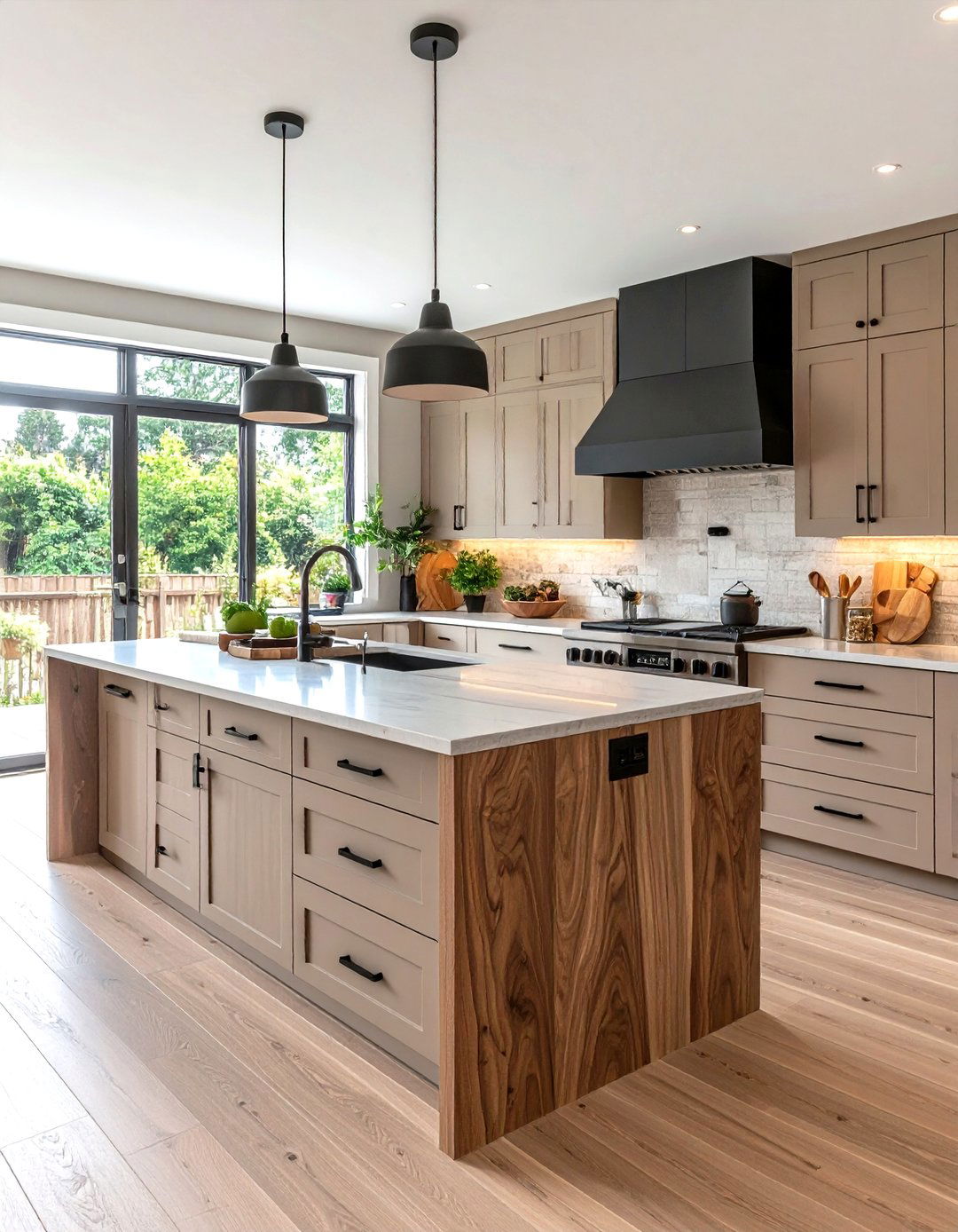 Greige and Wood Two Tone Kitchen - 30 kitchen cabinet colors ideas