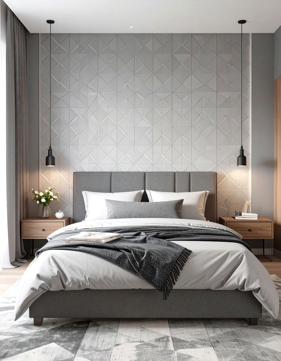 Grey Bedroom with Patterned Wallpaper - 30 simple grey bedroom ideas