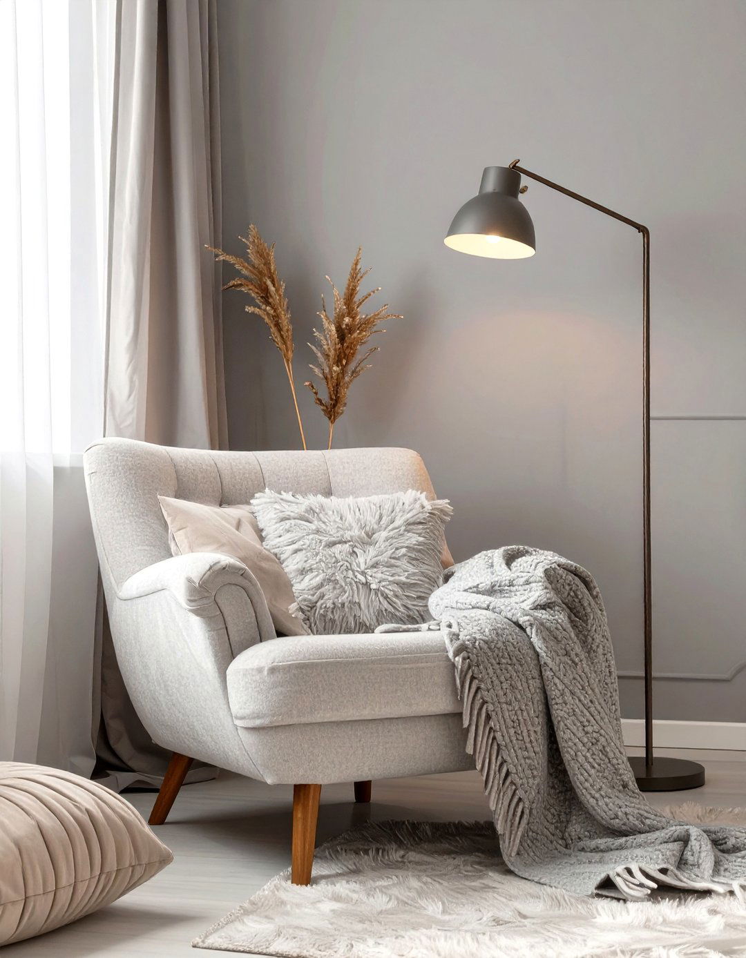 Grey Bedroom with a Cozy Reading Nook - 30 simple grey bedroom ideas