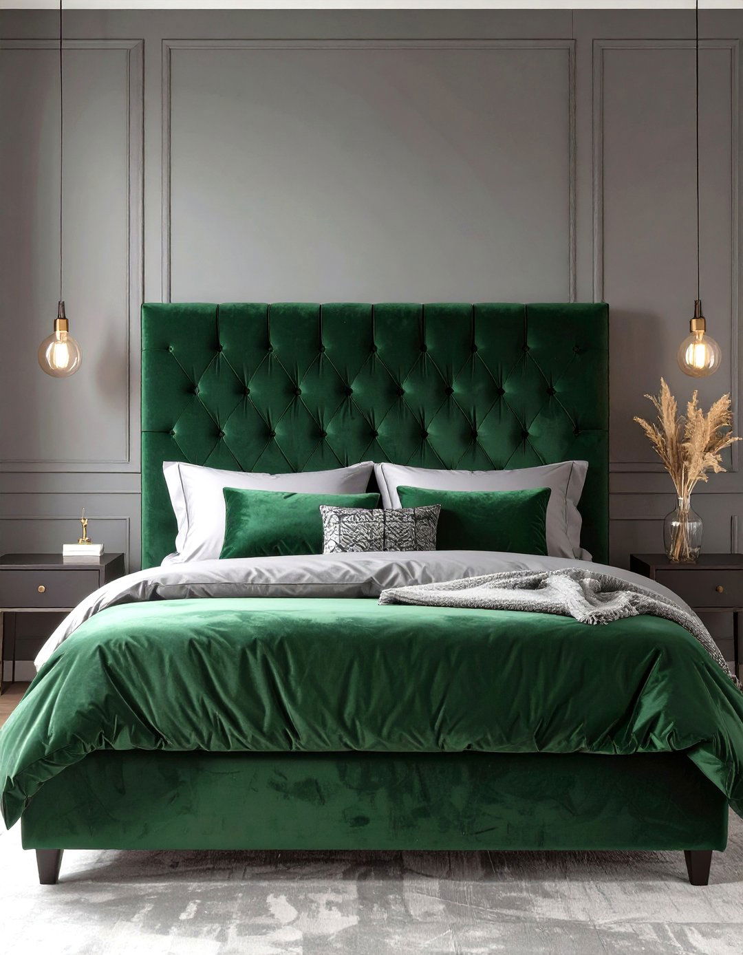 Grey Bedroom with a Statement Headboard - 30 simple grey bedroom ideas