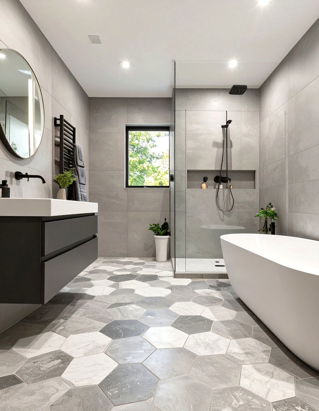 Grey Geometric Tile Bathroom - 30 grey modern small bathroom designs