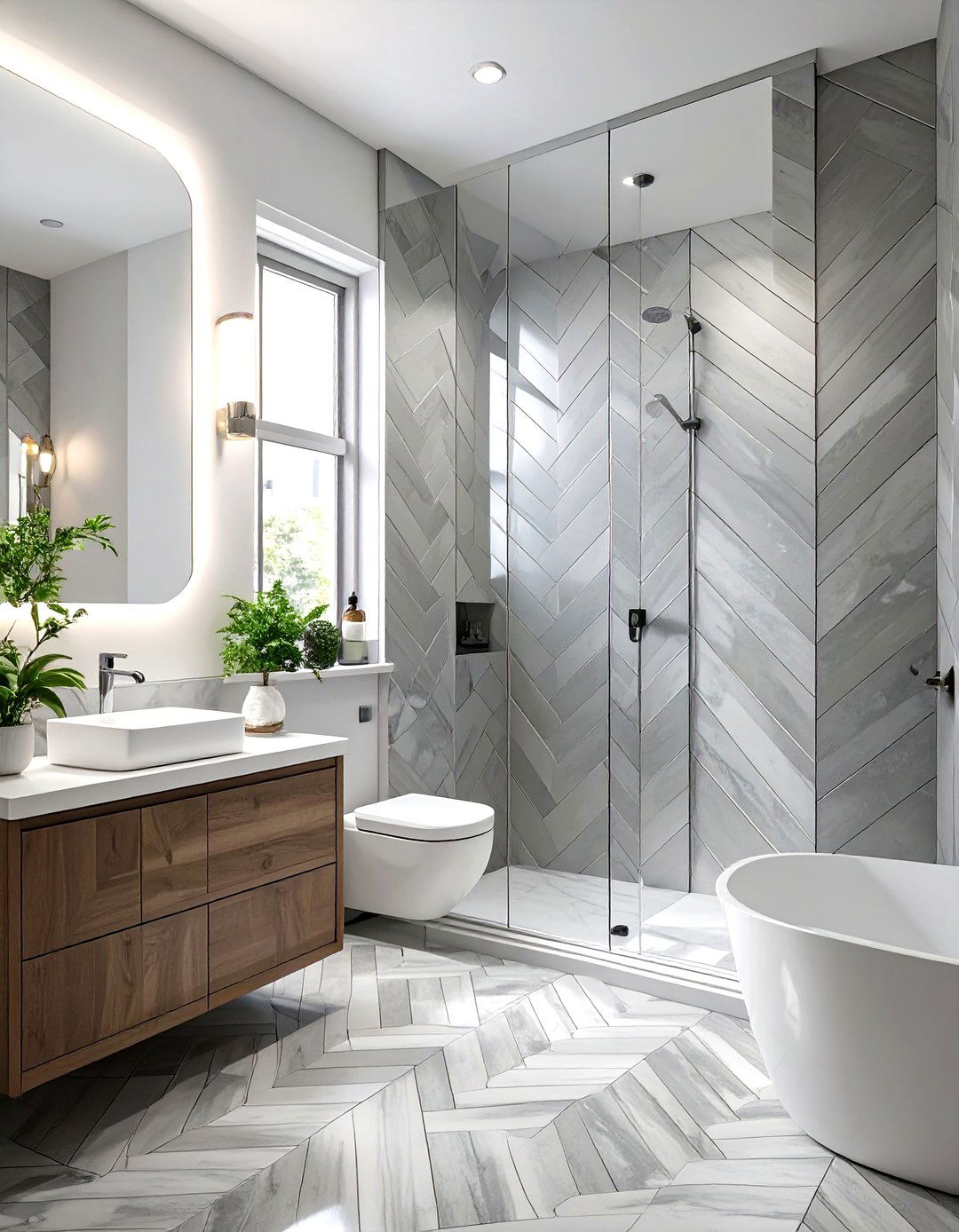 Grey Herringbone Tile Bathroom - 30 grey bathroom ideas