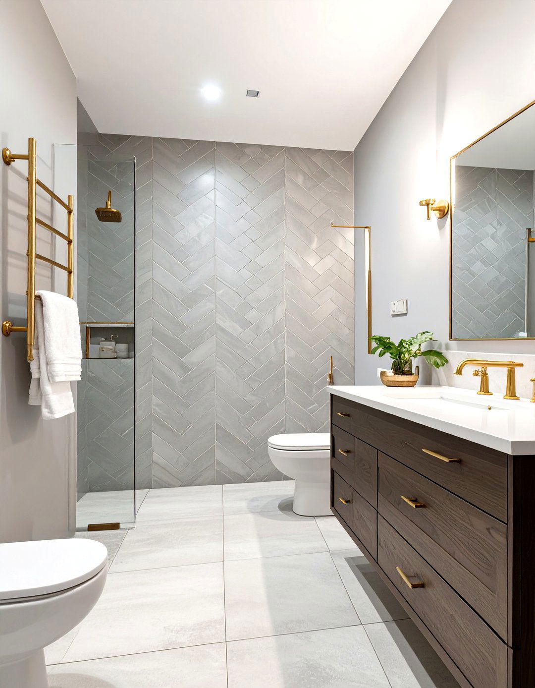 Grey Herringbone Tile Bathroom - 30 grey modern small bathroom designs