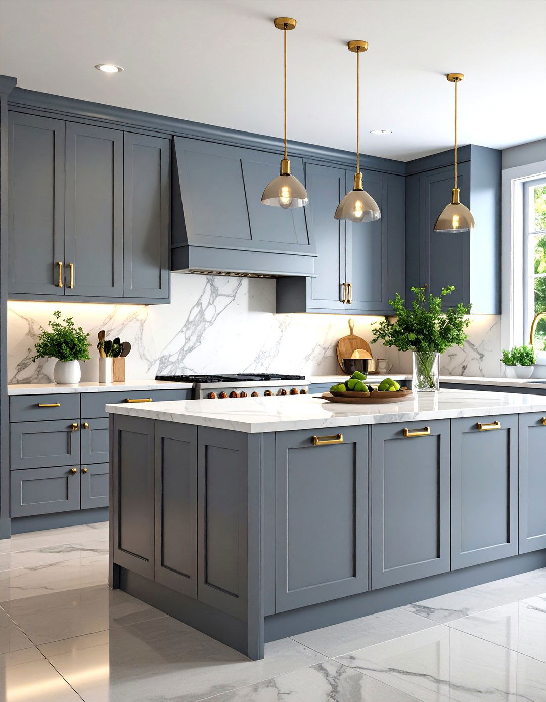 Grey Kitchen with Brass Hardware - 30 grey kitchen ideas