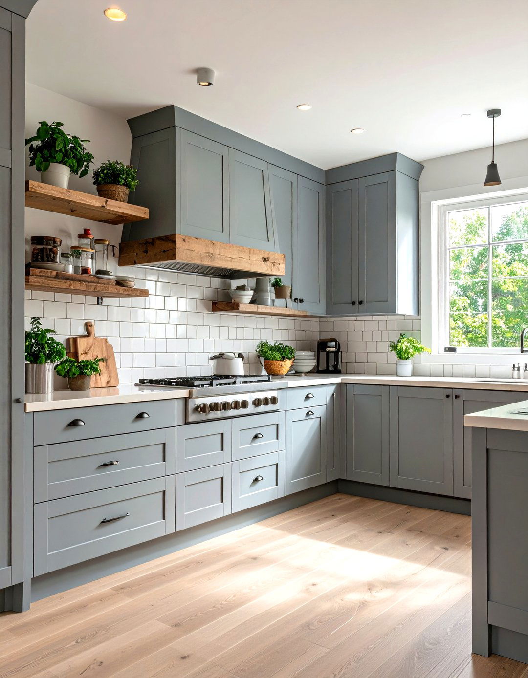 Grey Kitchen with Open Shelving - 30 grey kitchen cabinets ideas