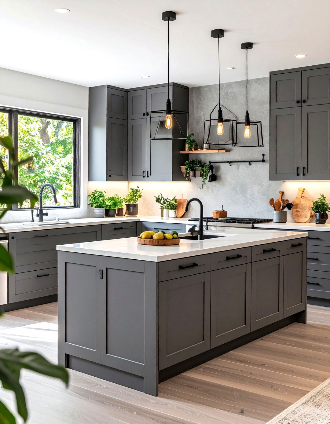 Grey Kitchen with a Concrete Effect Backsplash - 30 grey kitchen cabinets ideas
