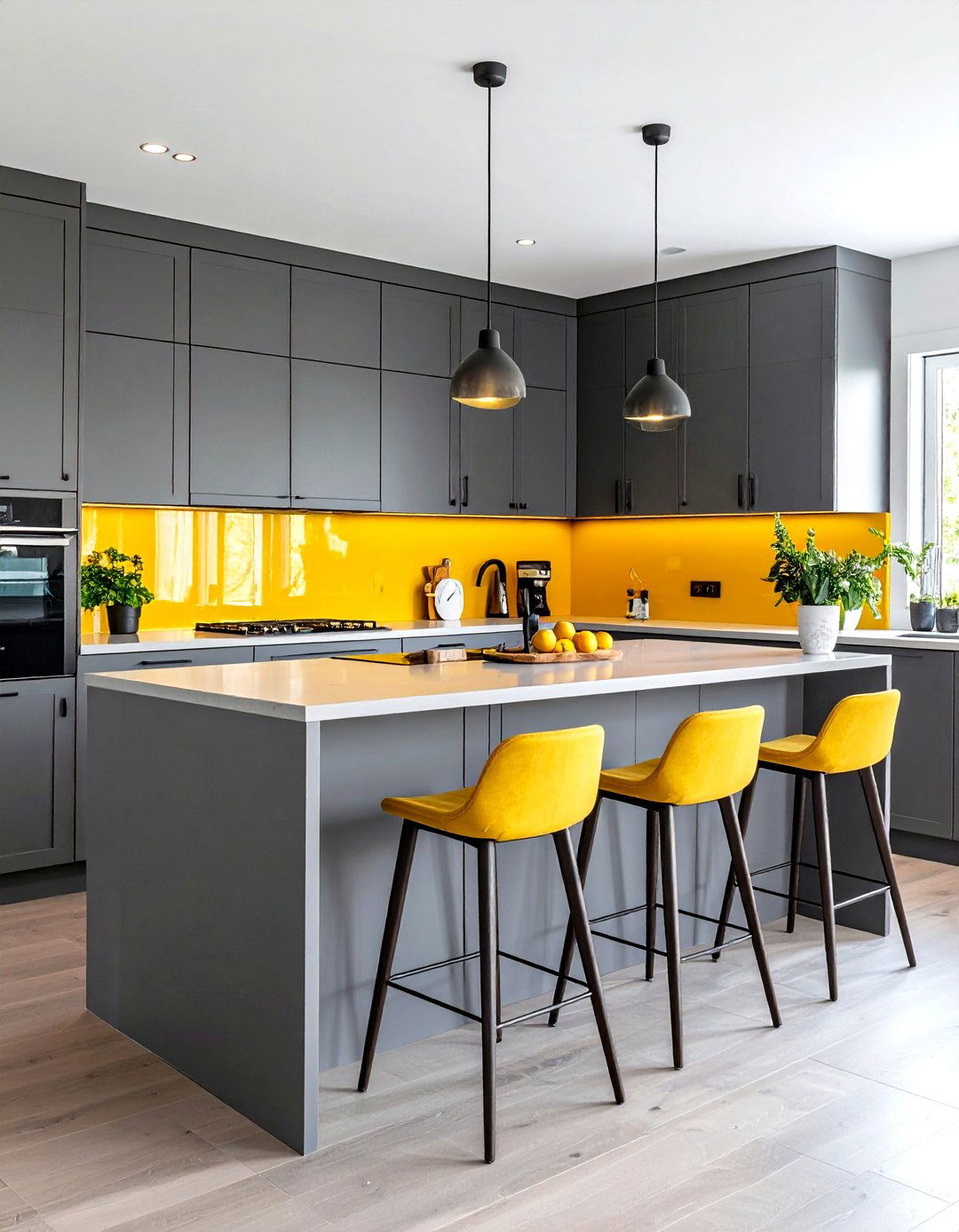 Grey Kitchen with a Pop of Yellow - 30 grey kitchen cabinets ideas