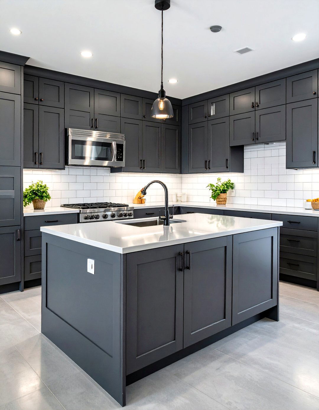 Grey Kitchen with a Stainless Steel Island - 30 grey kitchen cabinets ideas