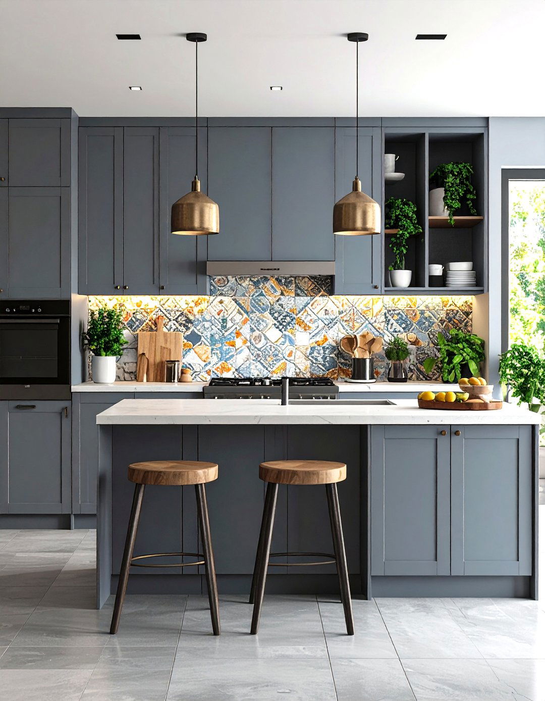 Grey Kitchen with a Statement Backsplash - 30 grey kitchen ideas