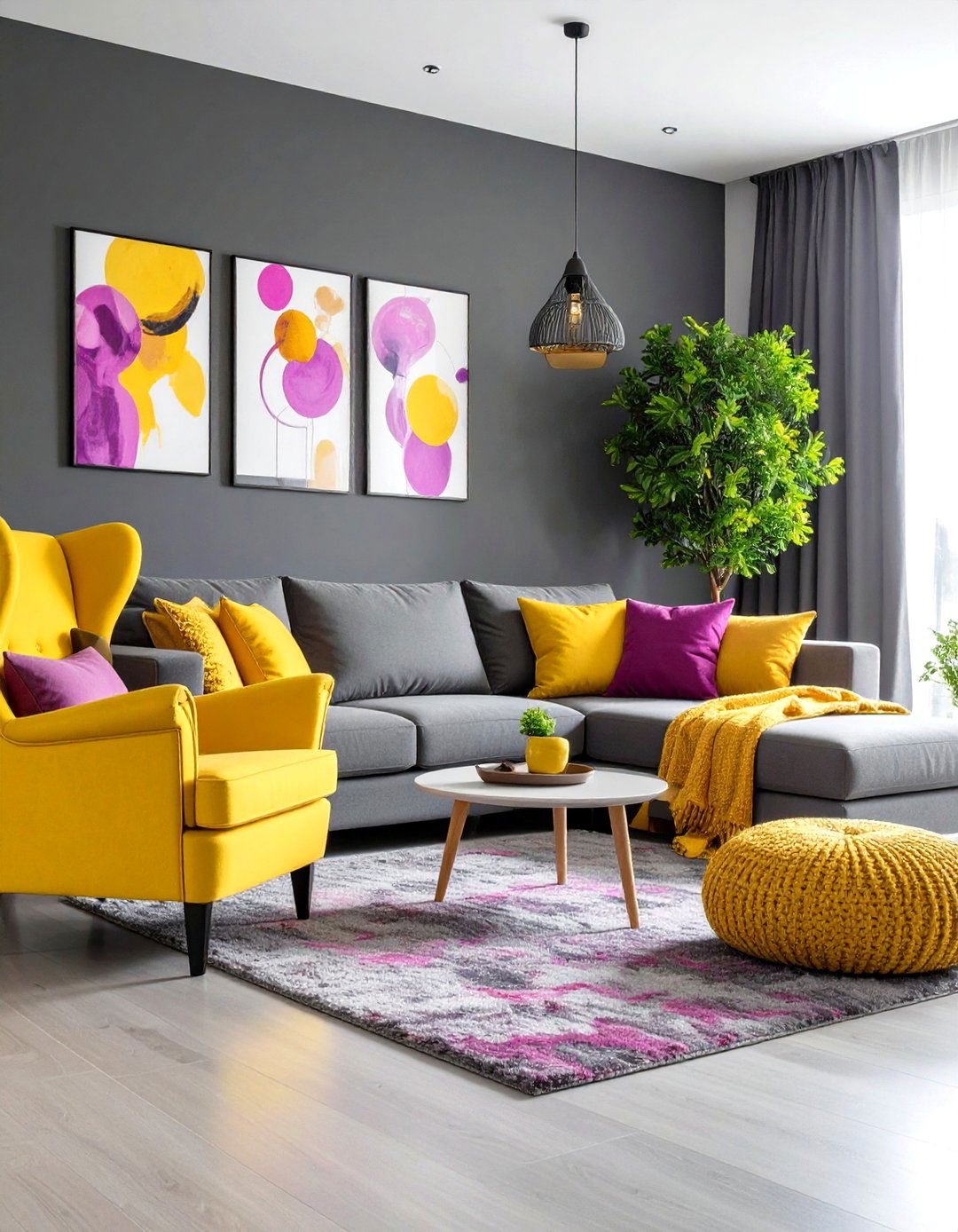 Grey Living Room with Bold Color Pops - 30 grey living room decor ideas