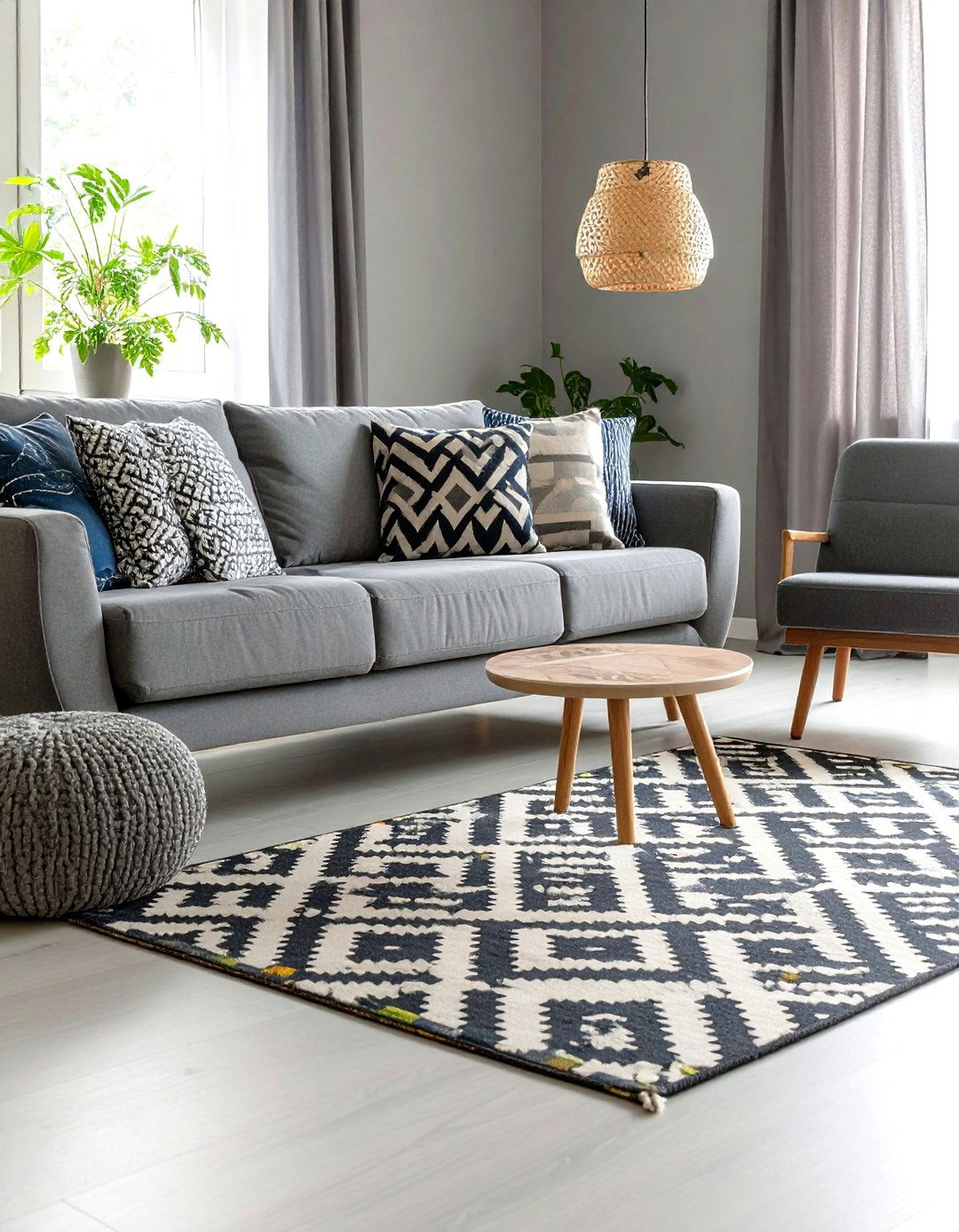 Grey Living Room with Geometric Patterns - 30 grey living room decor ideas