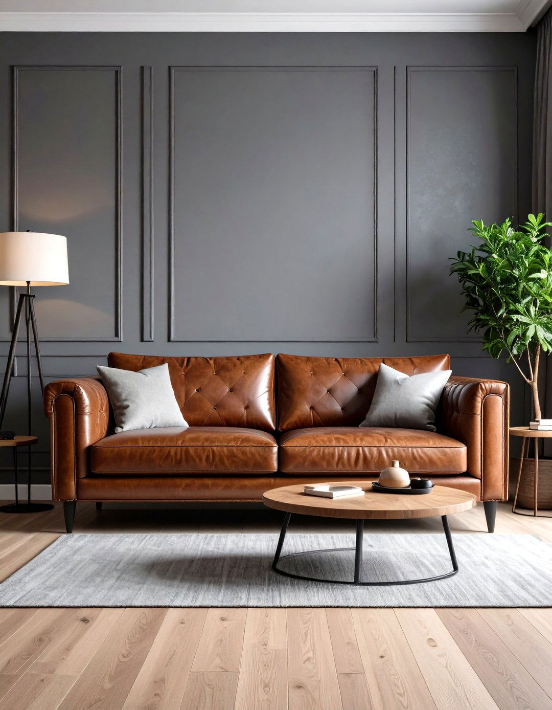 Grey Living Room with Leather Furniture - 30 grey living room decor ideas