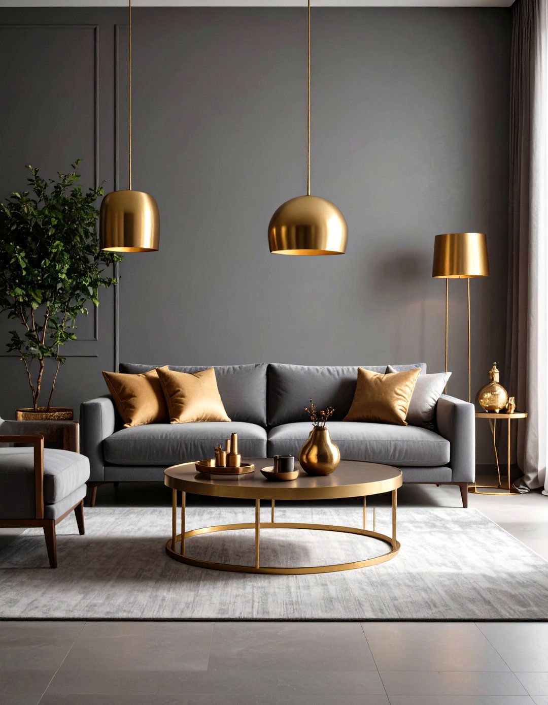 Grey Living Room with Warm Metallic Accents - 30 grey living room decor ideas