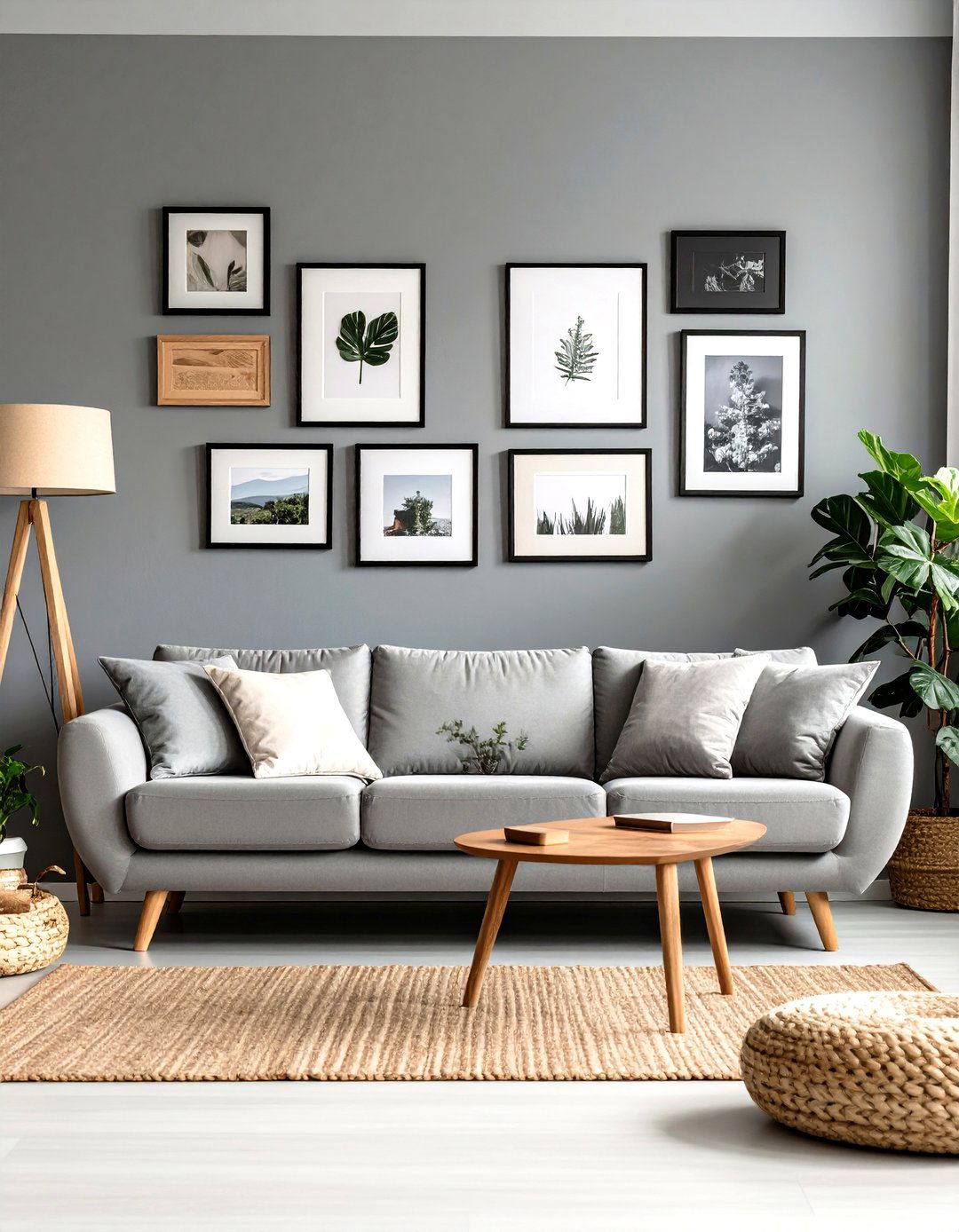 Grey Living Room with a Gallery Wall - 30 grey living room decor ideas