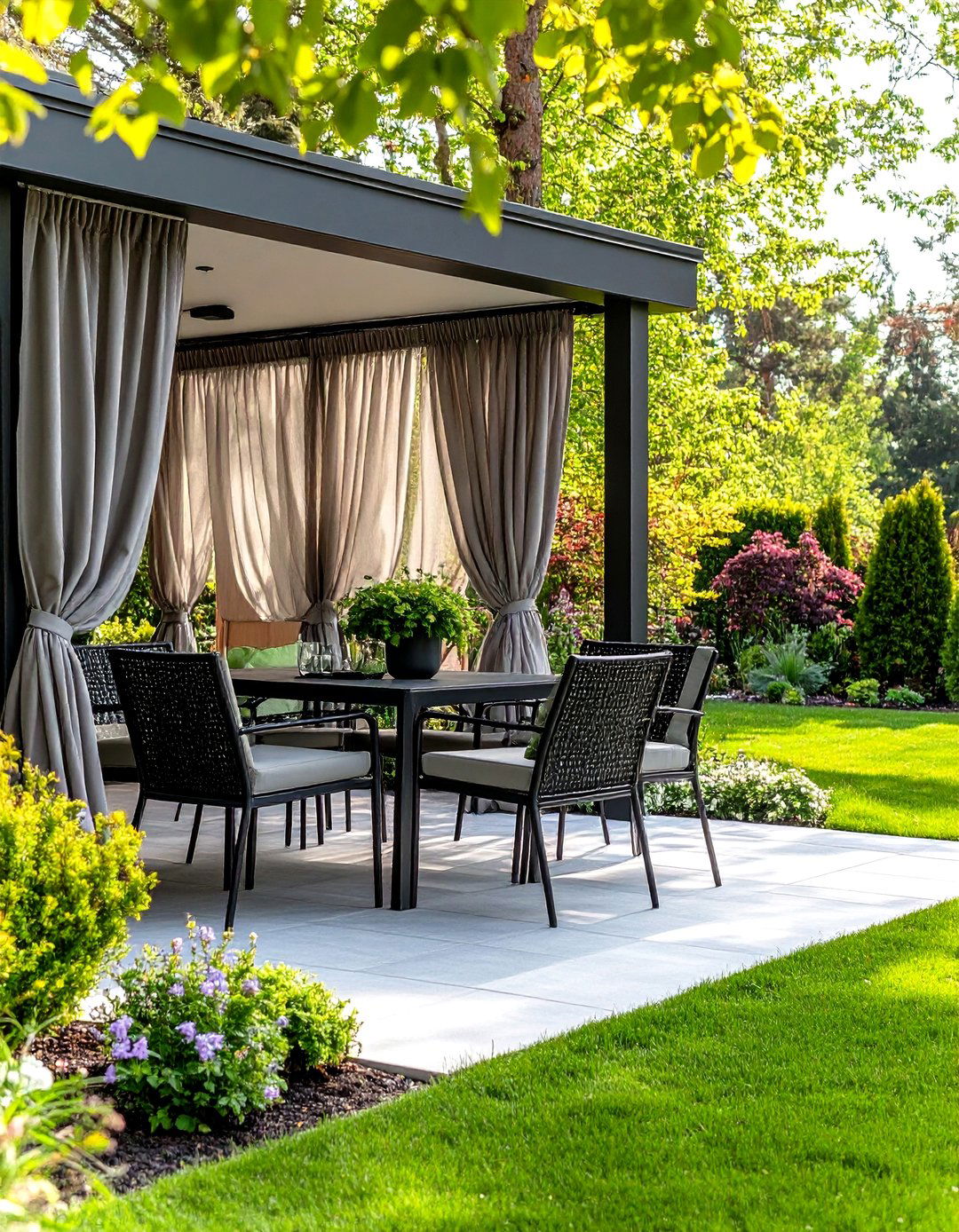 Grey Neutral Patio Curtains for Modern Simplicity - 30 patio curtain ideas