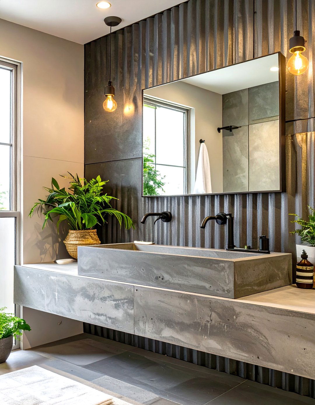Grey and Corrugated Metal Bathroom - 30 grey modern small bathroom designs