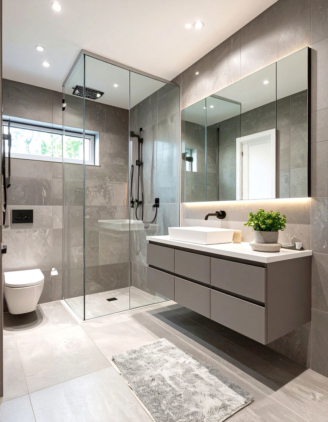 Grey and Glass Bathroom - 30 grey modern small bathroom designs