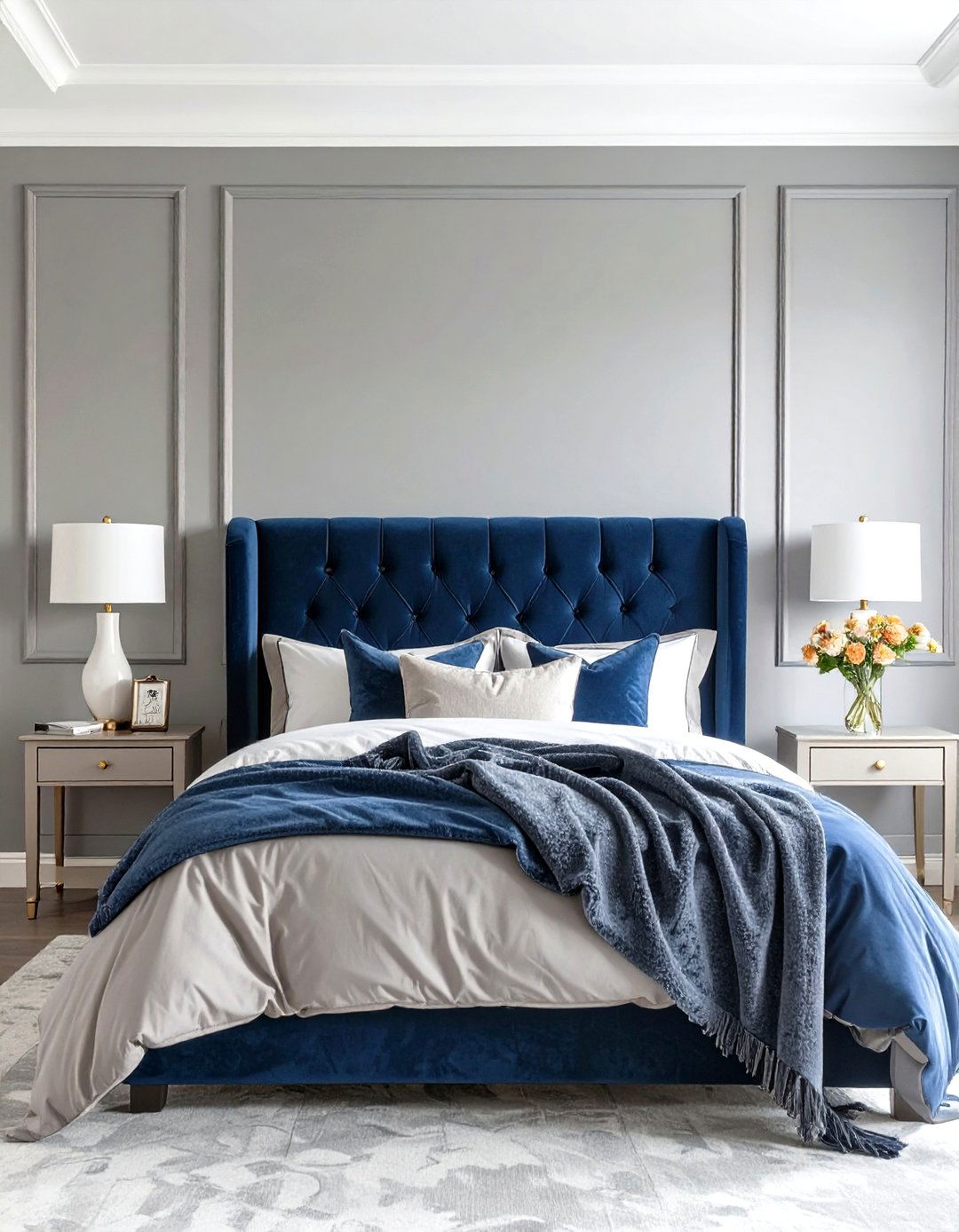Grey and Navy Blue Color Scheme Bedroom - 30 simple grey bedroom ideas