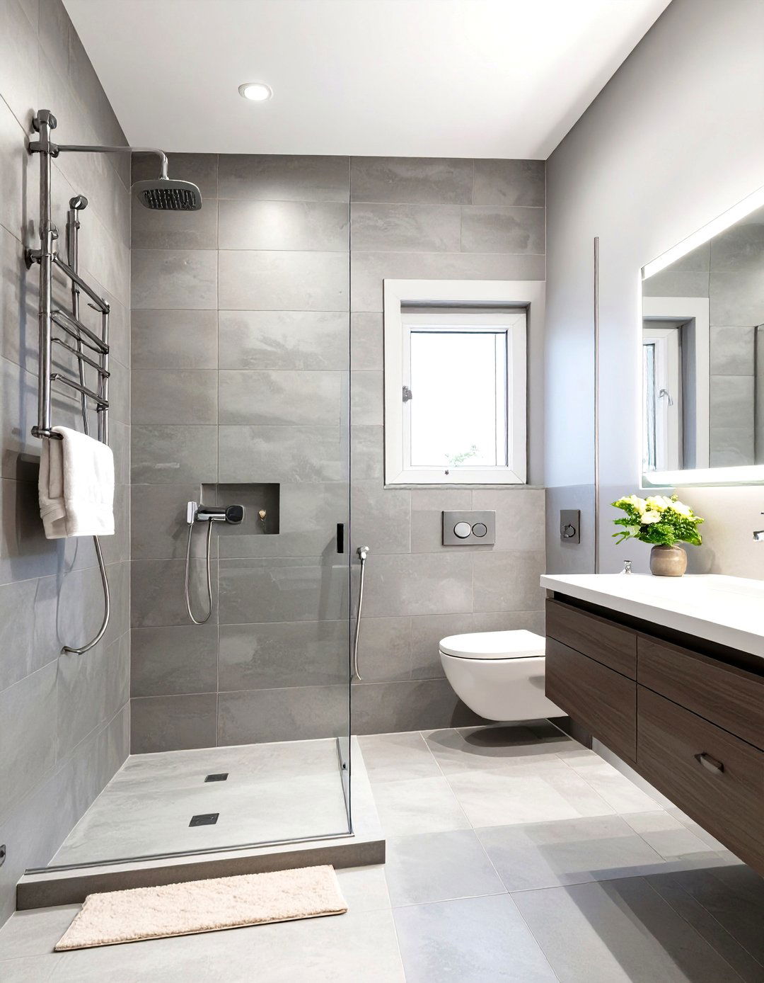 Grey and Polished Chrome Bathroom - 30 grey modern small bathroom designs