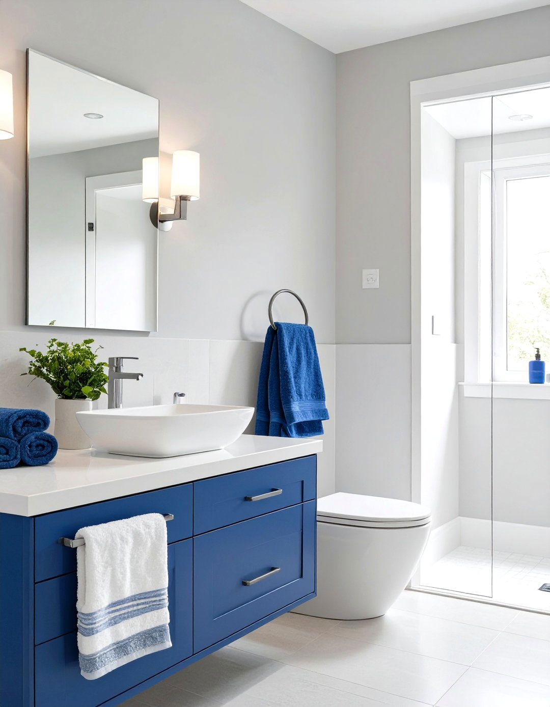 Grey and White Bathroom with a Pop of Color - 30 grey and white bathroom ideas