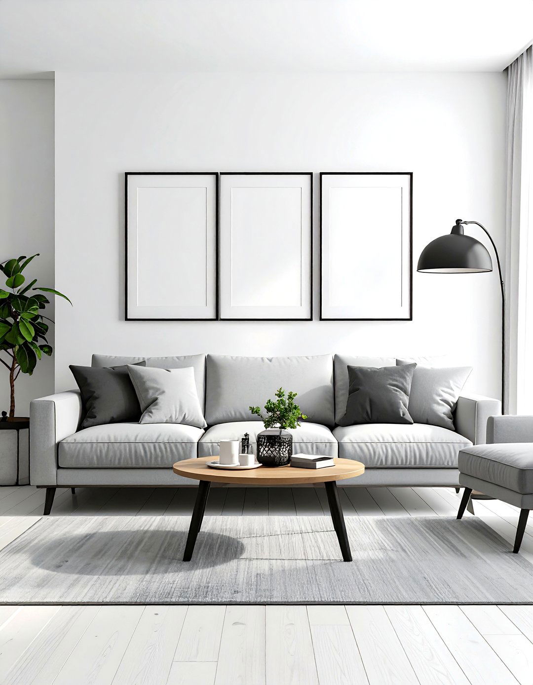 Grey and White Living Room with Black Accents - 30 grey and white living room ideas