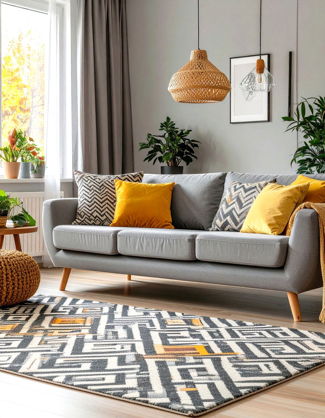 Grey and White Living Room with Geometric Patterns - 30 grey and white living room ideas