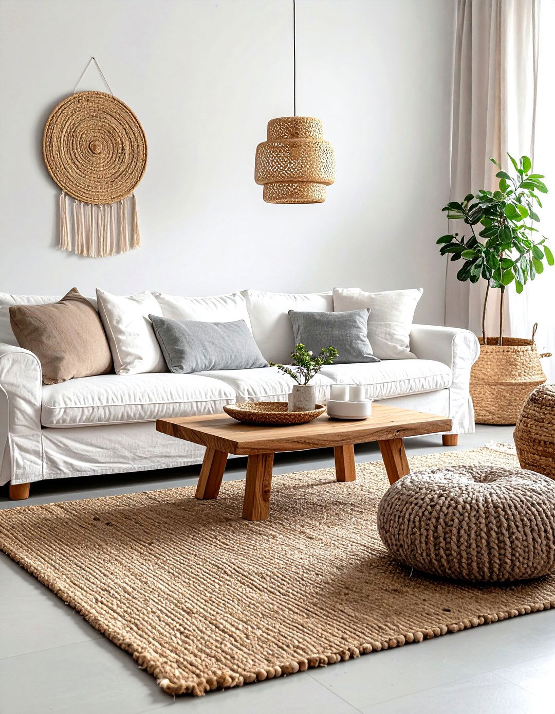 Grey and White Living Room with Natural Textures - 30 grey and white living room ideas