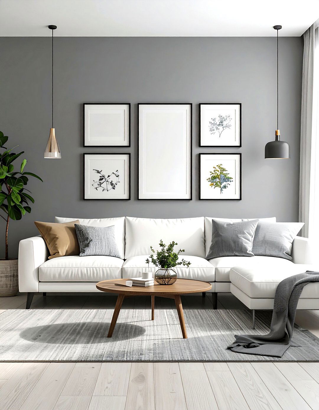 Grey and White Living Room with a Gallery Wall - 30 grey and white living room ideas