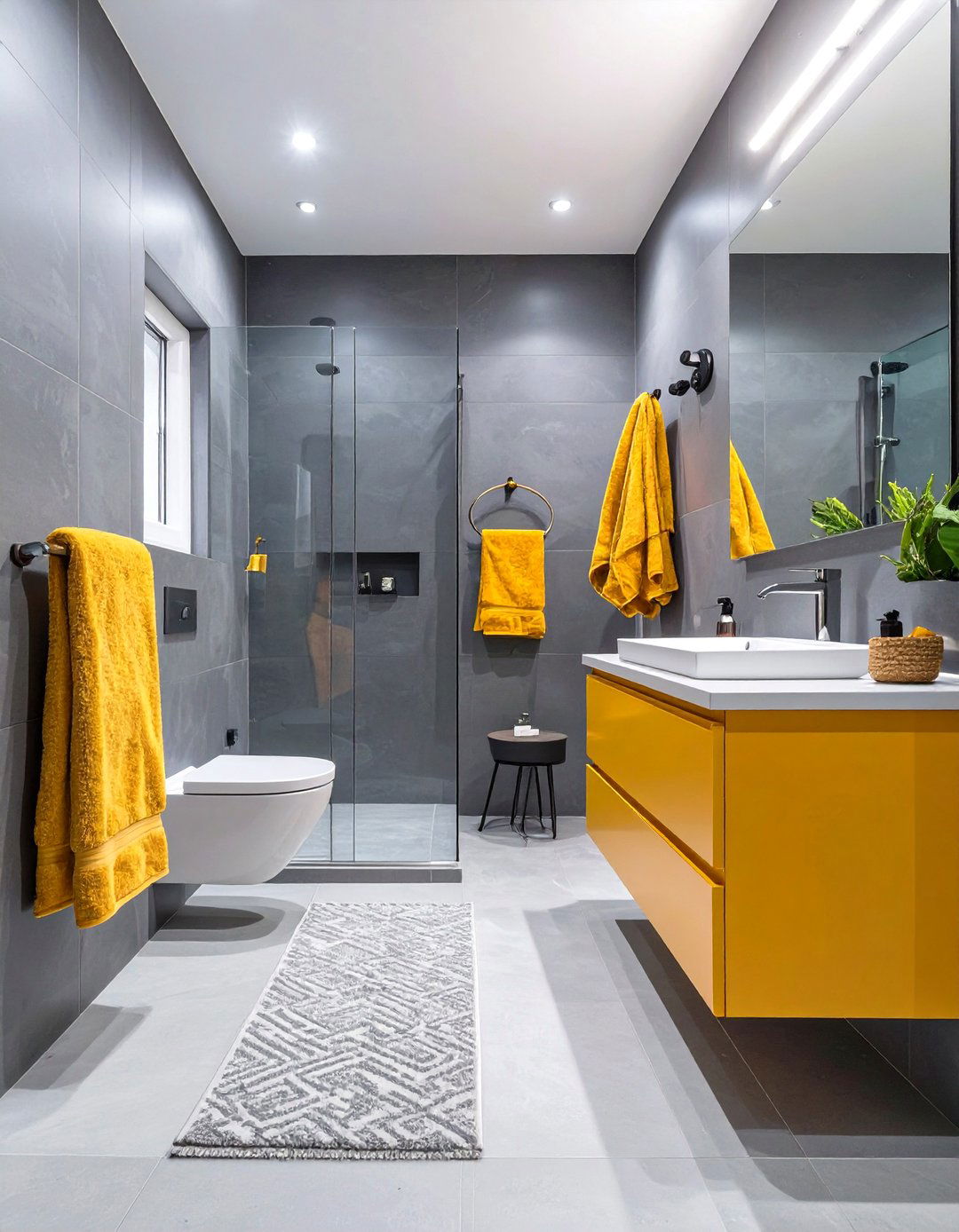 Grey with a Pop of Color - 30 grey modern small bathroom designs