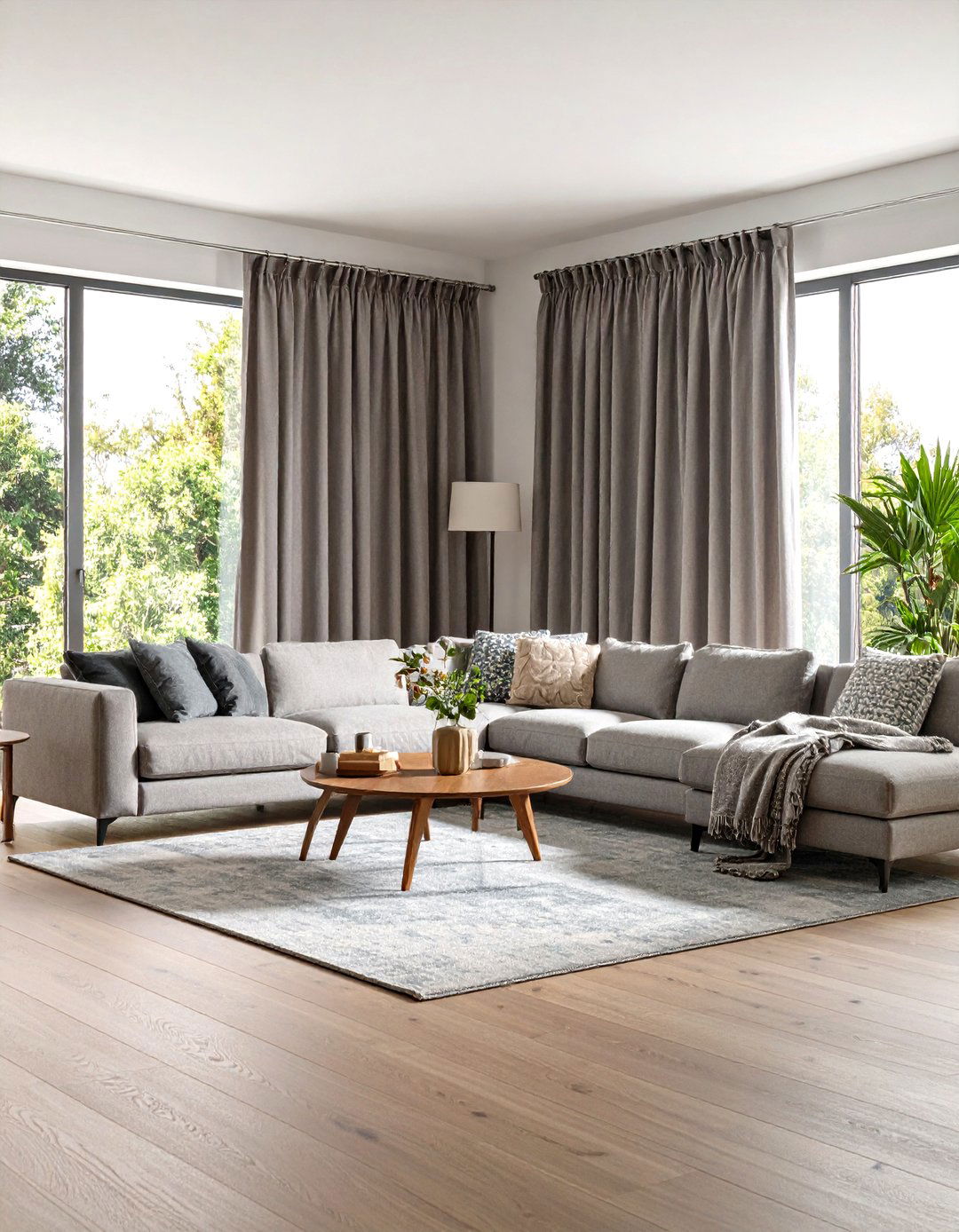 Grommet Top Curtains for Modern Simplicity - 30 living room window treatment ideas