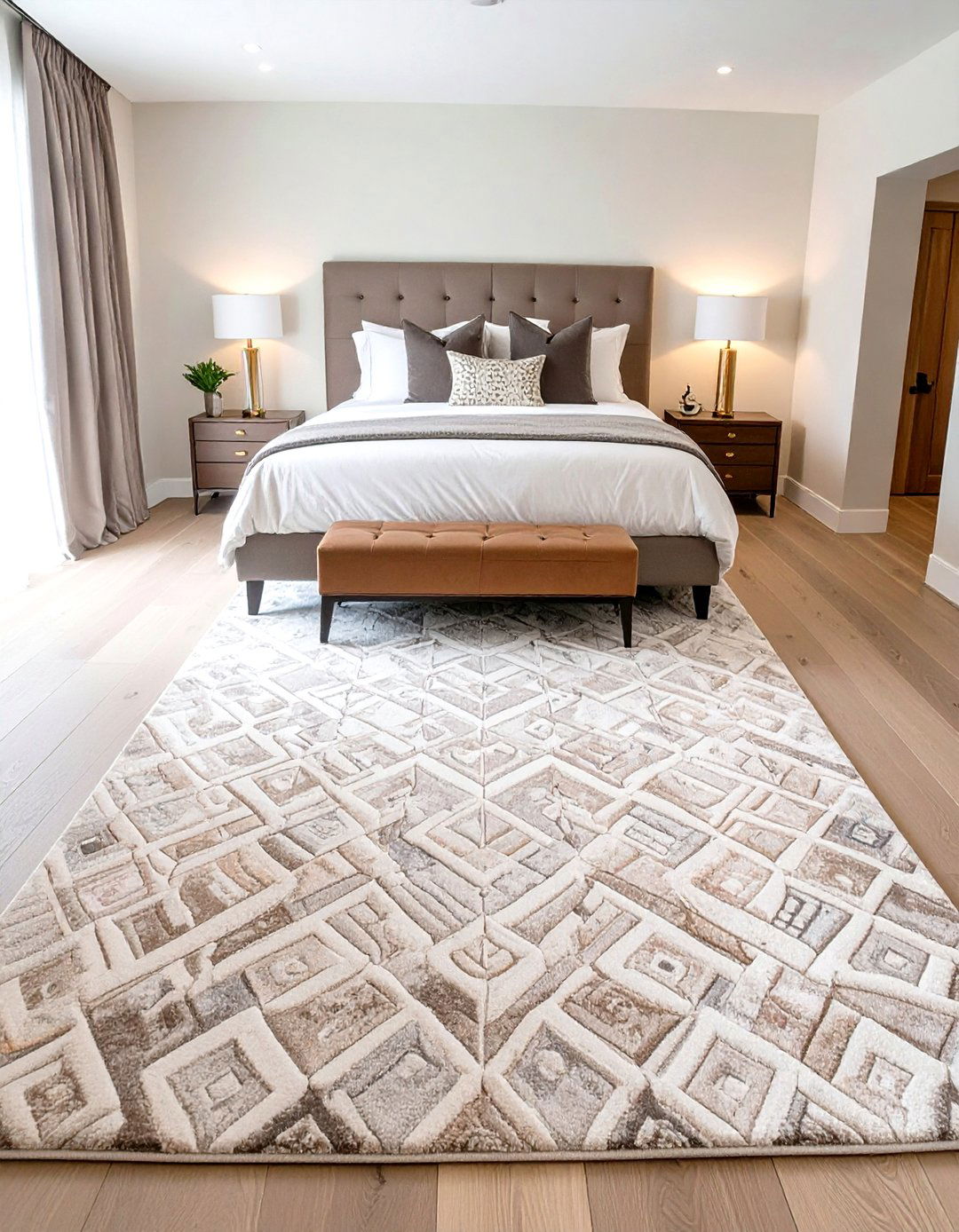 Ground the Space with a Large Area Rug in the Master Bedroom - 30 simple master bedroom ideas