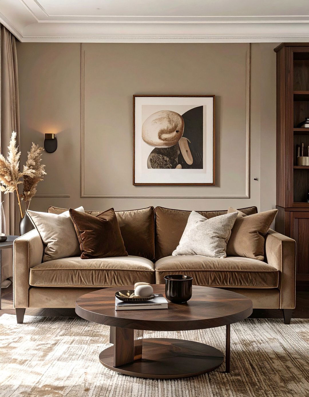 Grounded Mushroom Taupe Living Room - 30 color trends 2025 living room interior design trends 2025