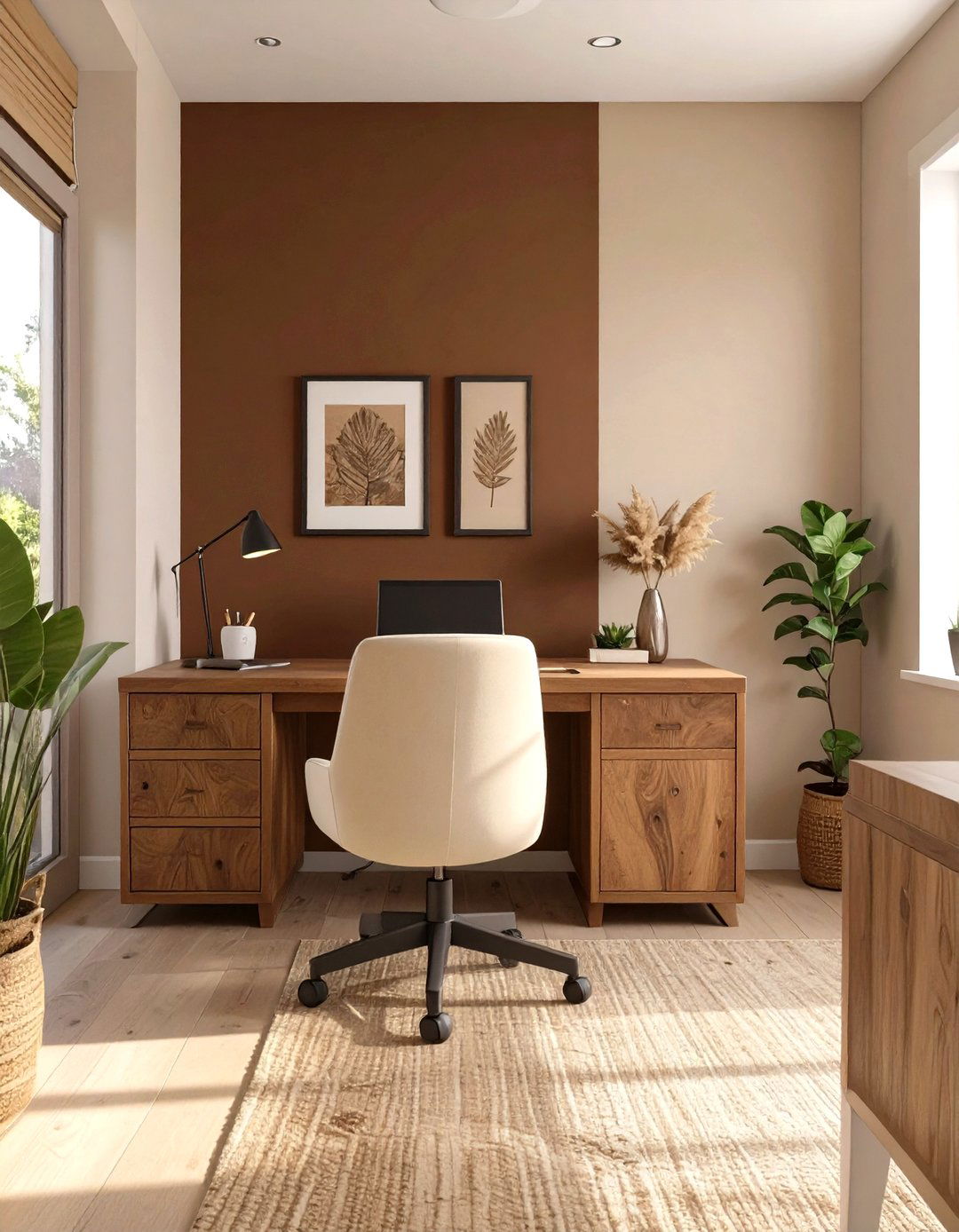 Grounding Brown and Cream Natural Office - 30 office color ideas