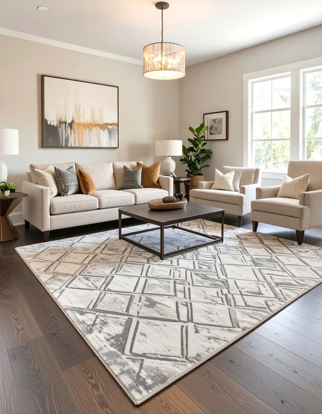 Grounding Spaces with Large Area Rugs - 30 transitional interior design style ideas
