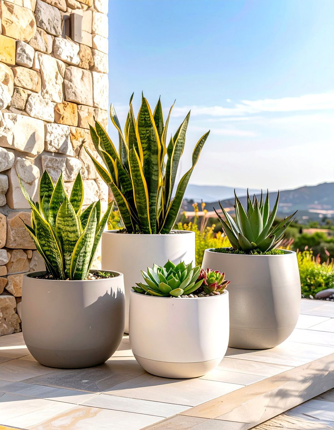 Group Flower Pots of Varying Sizes - 30 simple landscape ideas