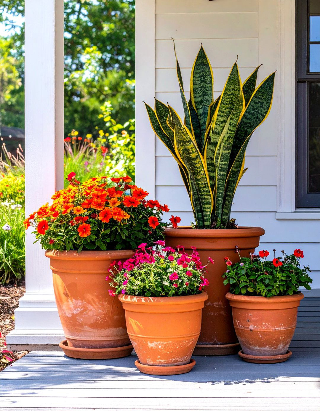 Grouping Pots of Varying Heights - 30 small front porch landscaping ideas