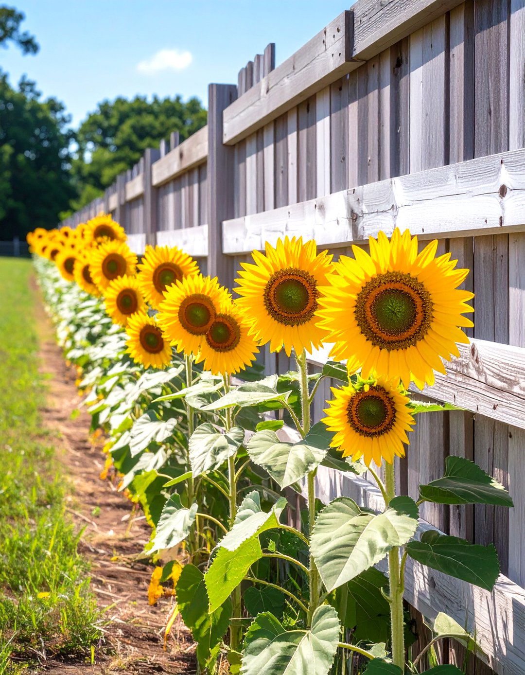 Growing Tall Sunflowers for a Cheerful Fence Line Border - 30 simple fence line landscaping ideas