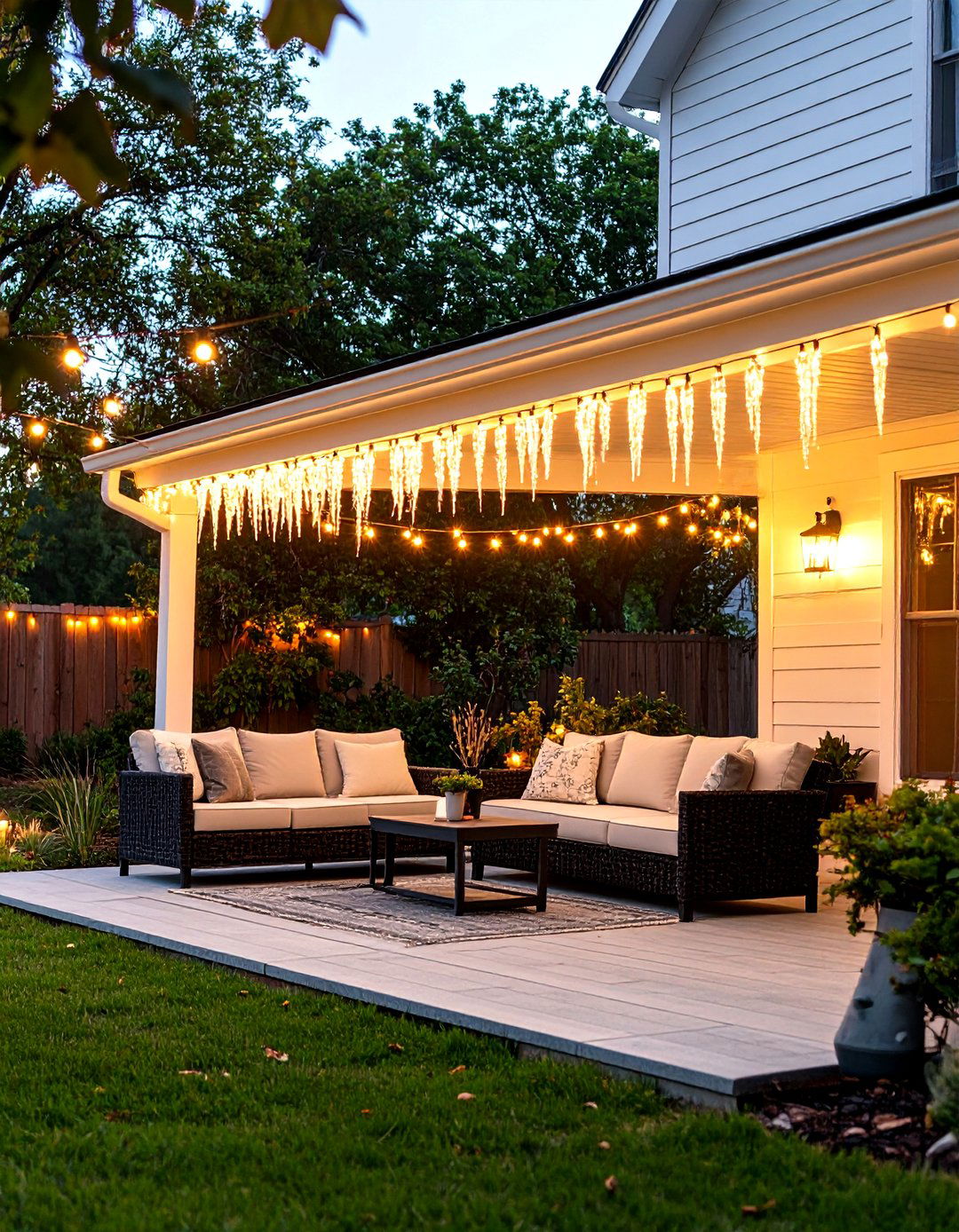 Gutter Hung Icicle Lights - 30 patio lights ideas