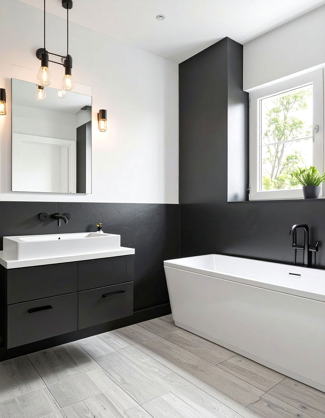 Half Wall Color Block Bathroom - 30 black and white small bathroom ideas