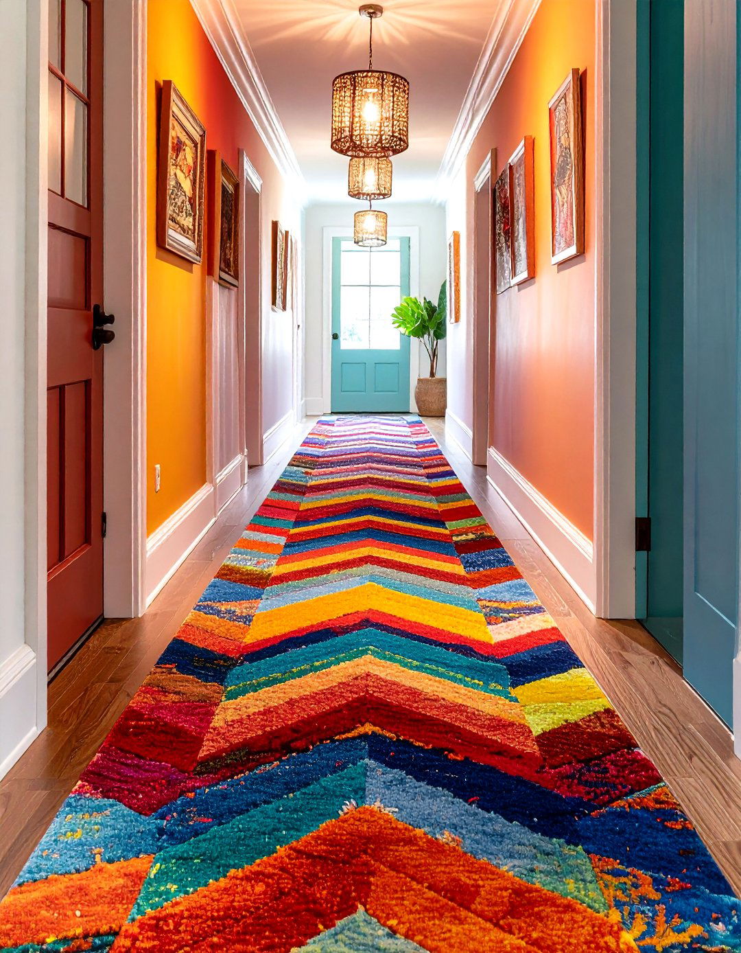 Hallway with a Long Bold Runner - 30 hallway design ideas